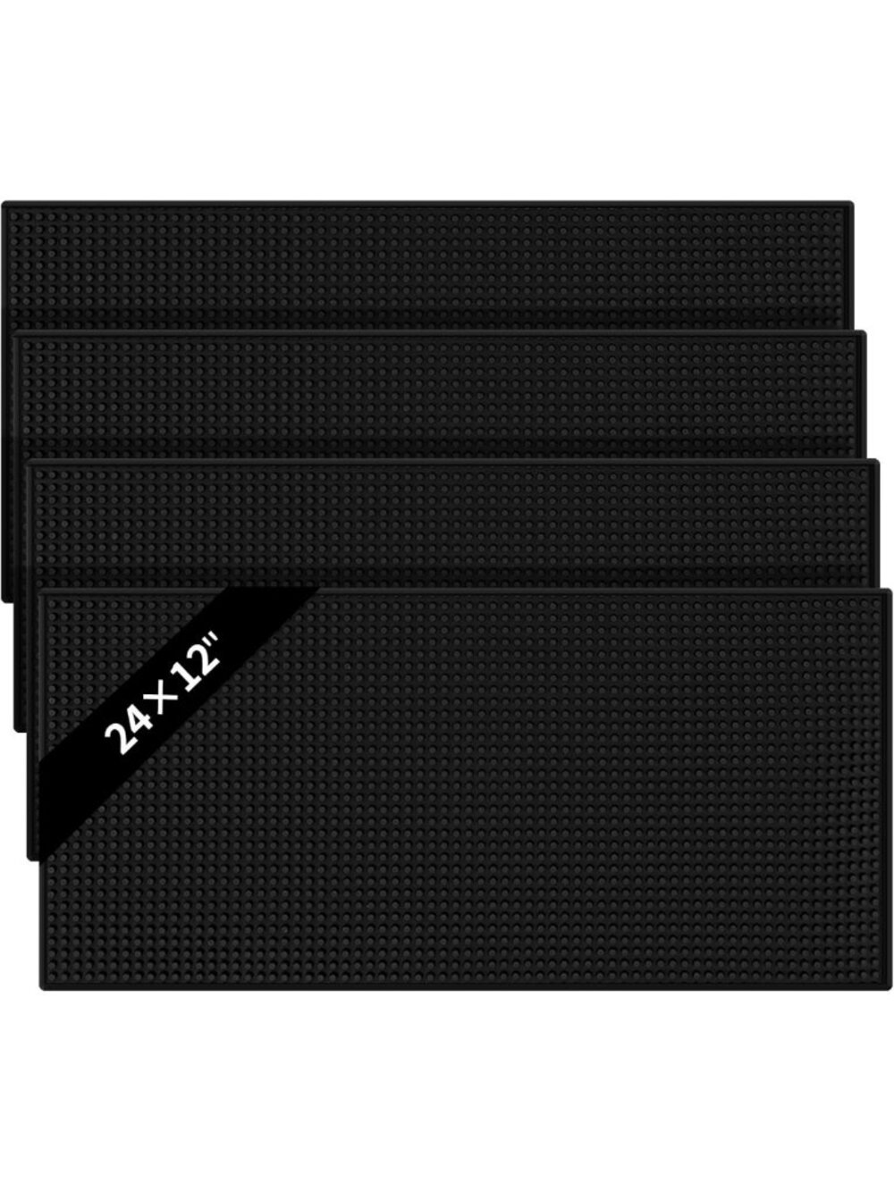 4 Pack Black Bar Mats - 24x12 Inch Countertop Service Liners for Home & Events